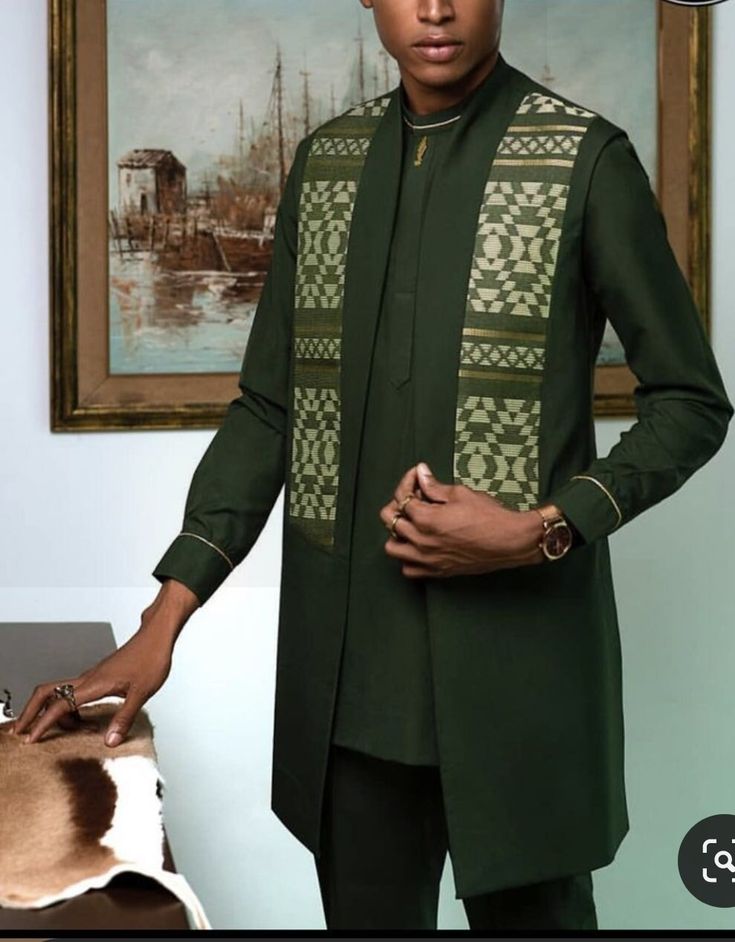 Patterned Kaftan – Midnight Green