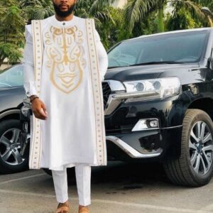 Agbada Prestige Set – White & Gold
